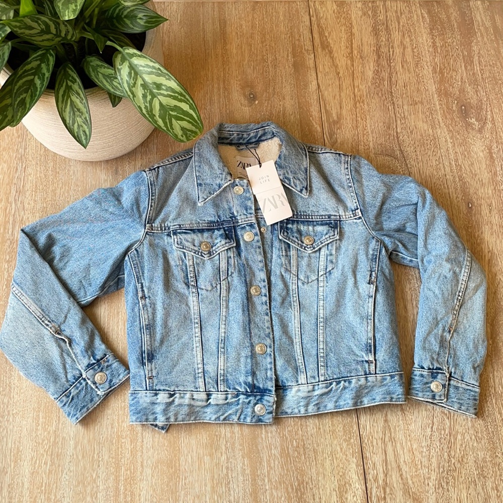 Zara Faux Fur Sherpa Lined Denim Jacket Size M - Picture 4 of 15